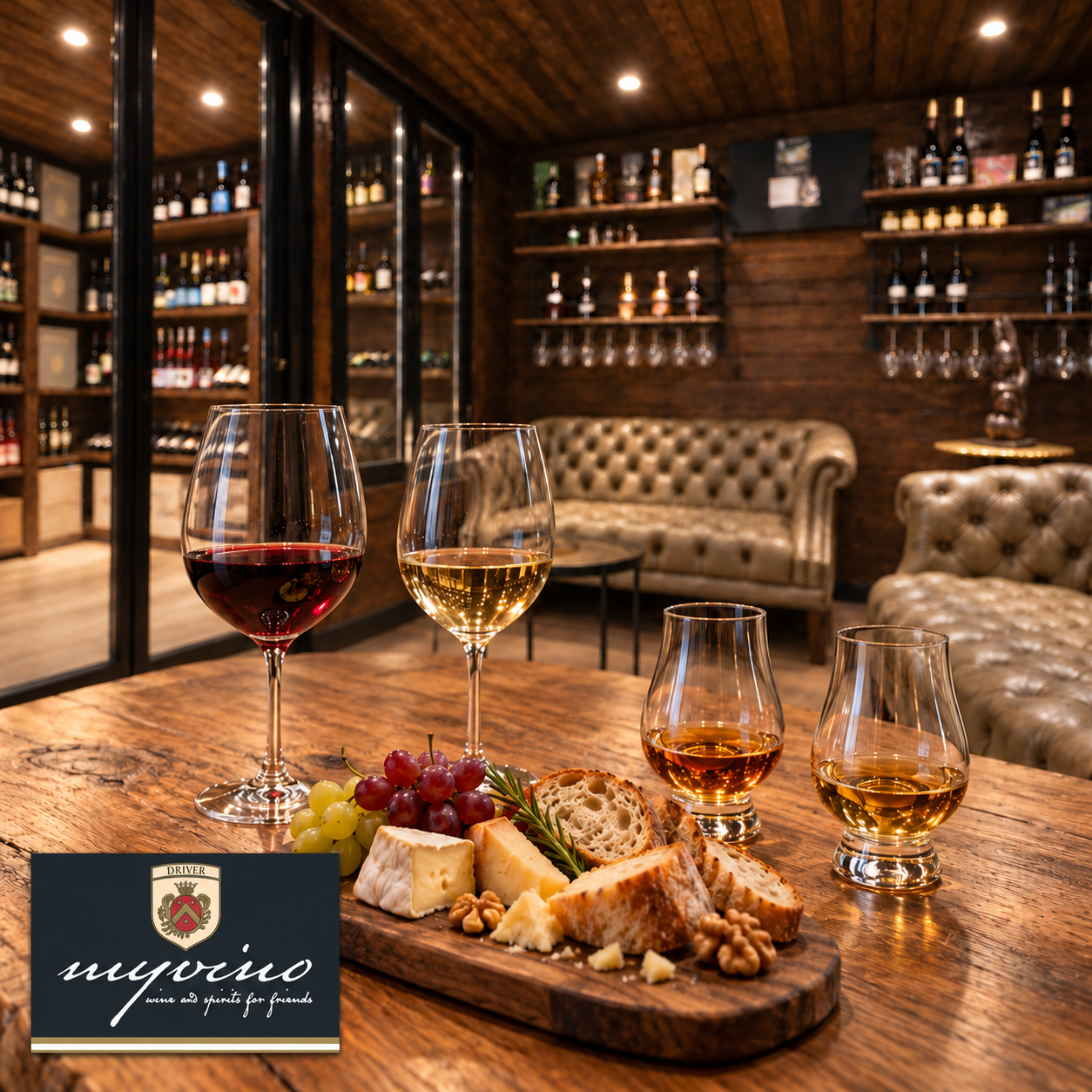 Wein und Whisky in der gemütlichen Vinothek der Rosenhof-Lodge